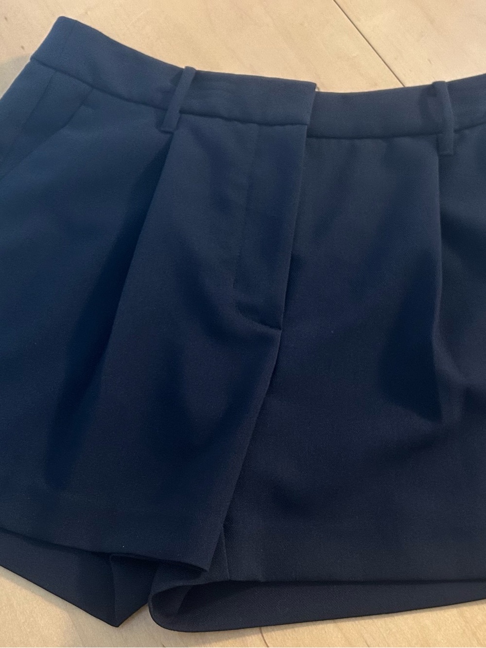 Nine West Navy Pleated High-Rise Shorts
